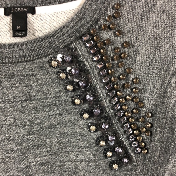 J. Crew>Jeweled gray marled crewneck sweater EUC - Picture 3 of 7